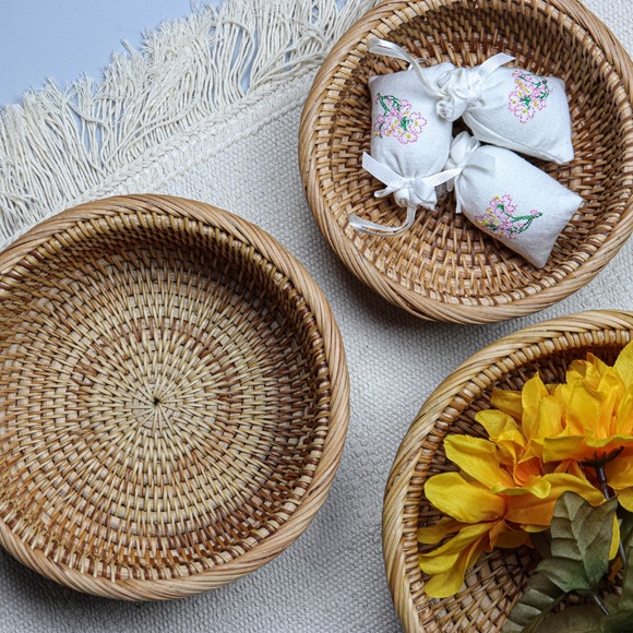 Handmade Stackable Rattan Baskets Set Home Office - Picture 3 of 7